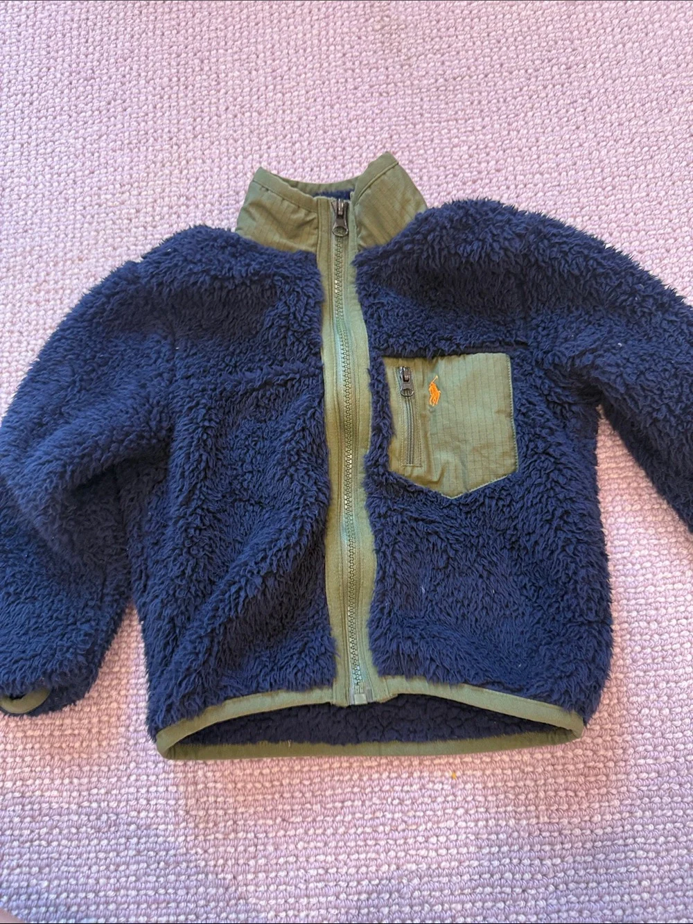 Polo by Ralph Lauren Navy Sherpa Jacket with Olive Trim